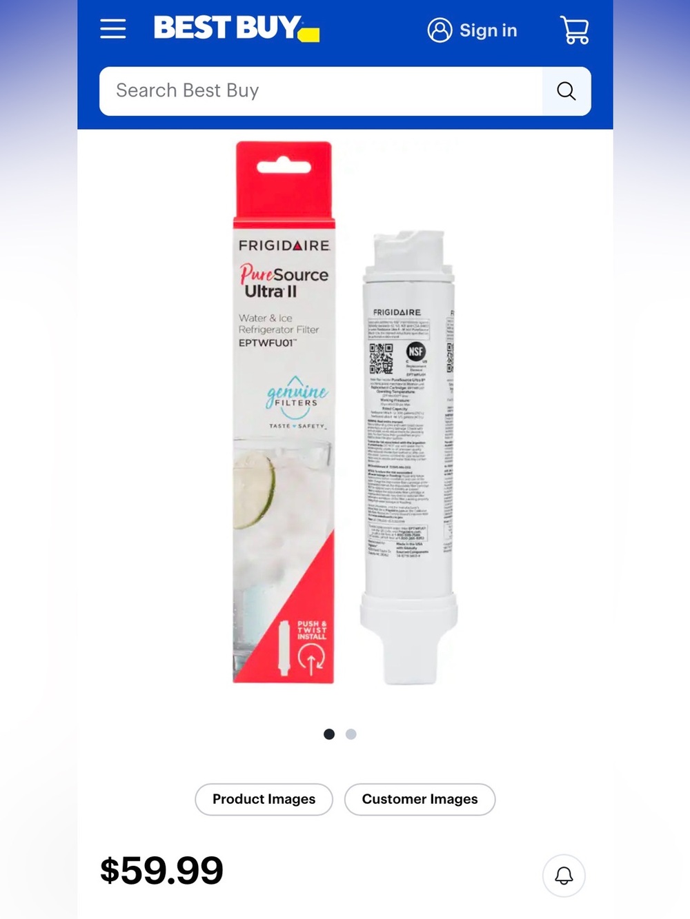 Frigidaire PureSource Ultra II Water & Ice Refrigerator Filter - White